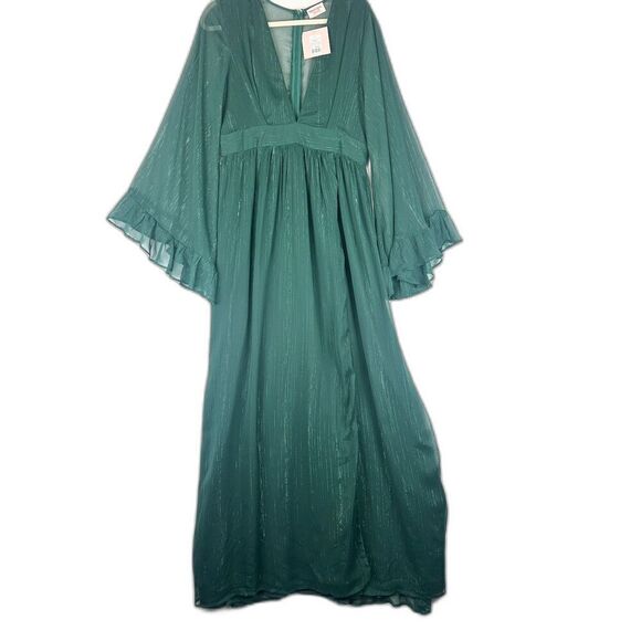 Showpo Dangerous Woman Maxi Dress Size 10 Emerald Plunge Thigh Split New - Picture 3 of 9